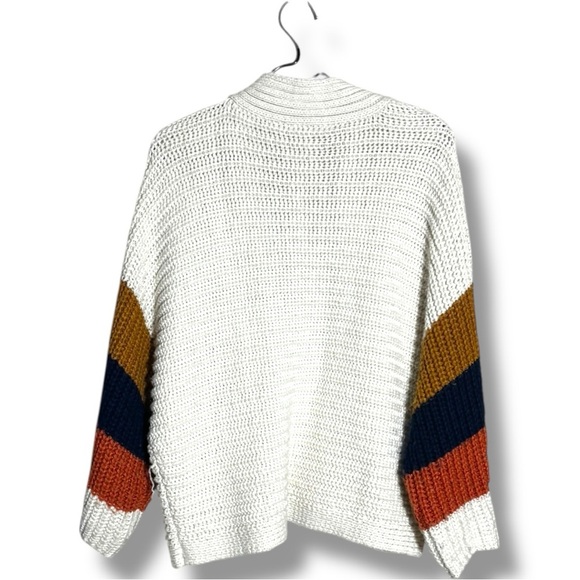 BB Dakota Cream/Navy/Orange Dolman Sleeve Open Front Women's Relaxed Cardigan - Picture 14 of 16